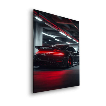 Negro Porsche noche garaje - cuadro Dibond mate