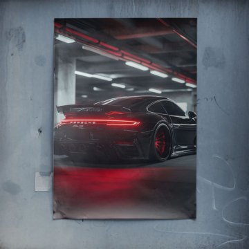 Black Porsche Night Garage Poster Art
