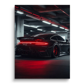 Black Porsche Night Garage Canvas Art