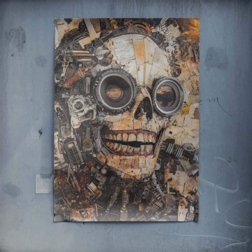 Mechaniczna industrialna czaszka - plakat