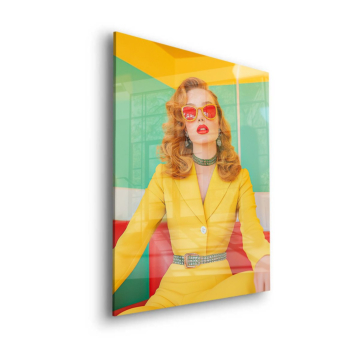 rétro jaune costume glamour - tableau en verre acrylique