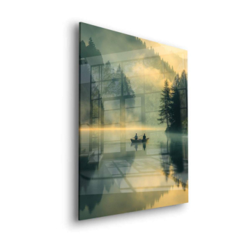 Misty Lake Canoe Acrylic Glass Art