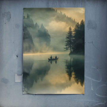 Mglisty jezioro Canoe - plakat