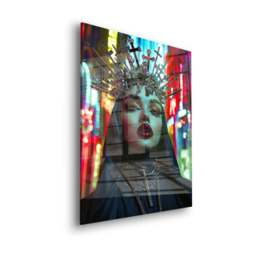 Gothic-Frau mit Neonkrone - Acrylglasbild