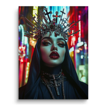 Gothic-Frau mit Neonkrone - Leinwandbild