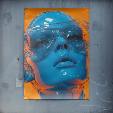 Modowa twarz w odcieniach aqua - plakat