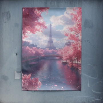 Torre Eiffel con cerezos en flor - póster