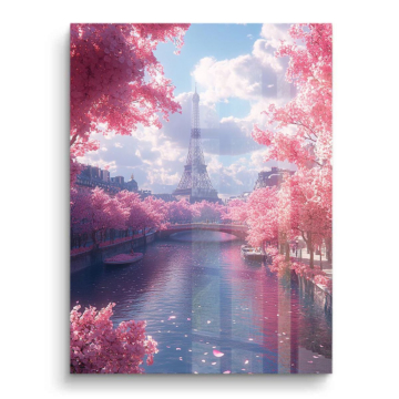 Torre Eiffel con cerezos en flor - cuadro PVC brillante