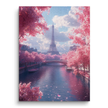 Eiffel wieża Cherry kwiaty - obraz na płótnie