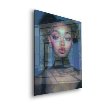 Blaues Glamour-Frauenporträt - Acrylglasbild