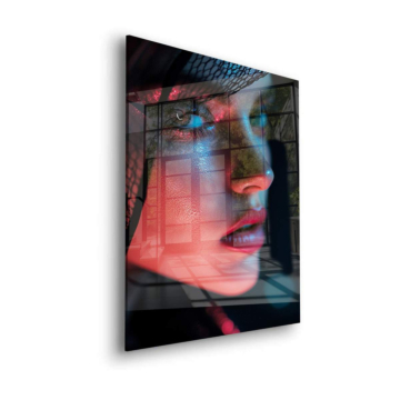 Portrait de femme néon noir - tableau en verre acrylique