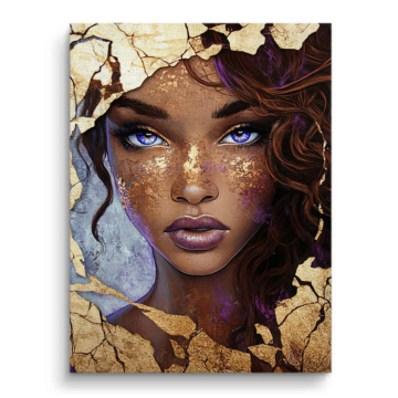 Portrait de femme devant un mur fissuré - tableau sur toile