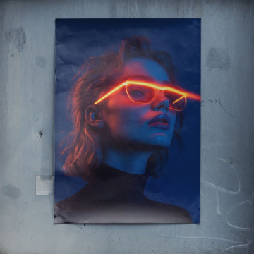Neonowy portret w laserowych okularach - plakat