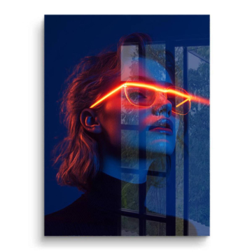Retrato neón con gafas láser - cuadro PVC brillante
