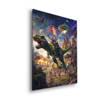 Dinosaurierkampf inspiriert von Jurassic Park - Dibond-Bild matt
