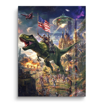 Combat de dinosaures inspiré de Jurassic Park - tableau PVC brillant