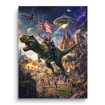 Combat de dinosaures inspiré de Jurassic Park - tableau PVC mat