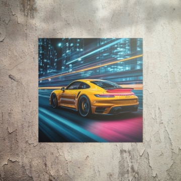Żółty Porsche neonowy Speedster - plakat