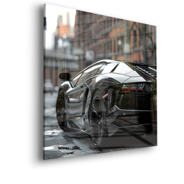 Schwarzer Lamborghini-Supersportwagen in urbaner Eleganz - Acrylglasbild