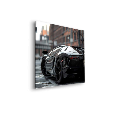 Schwarzer Lamborghini-Supersportwagen in urbaner Eleganz - Dibond-Bild matt
