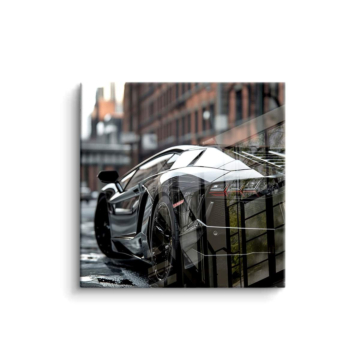 Schwarzer Lamborghini-Supersportwagen in urbaner Eleganz - PVC-Bild glänzend