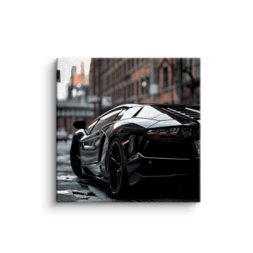 Schwarzer Lamborghini-Supersportwagen in urbaner Eleganz - Leinwandbild
