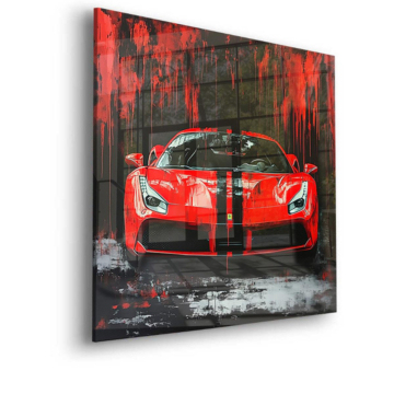 Karmesinroter Ferrari-Rennwagen - Acrylglasbild