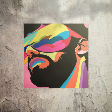 Retrato colorido de hombre barbudo - póster