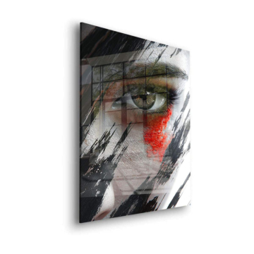 Œil cramoisi en gros plan - tableau en verre acrylique
