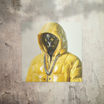 Yellow Puffer Masked Figure Poster Art
