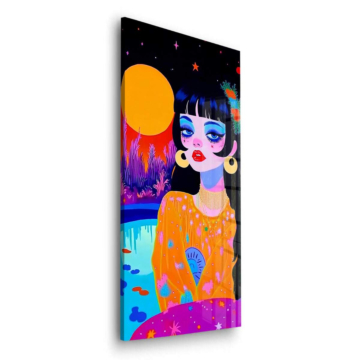 Mujer iluminada por la luna en arte pop - cuadro en vidrio acrílico