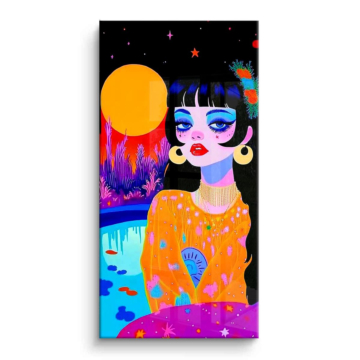 Mujer iluminada por la luna en arte pop - cuadro PVC brillante