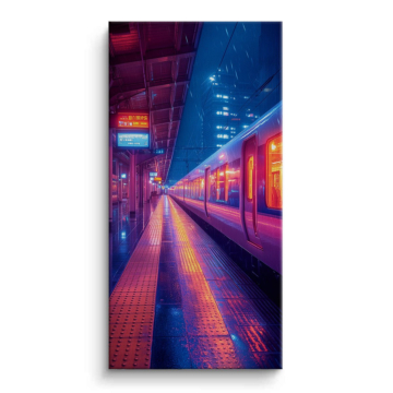 Neon Train Platform Canvas Art