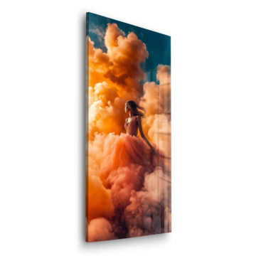 Woman in Orange Clouds Acrylic Glass Art