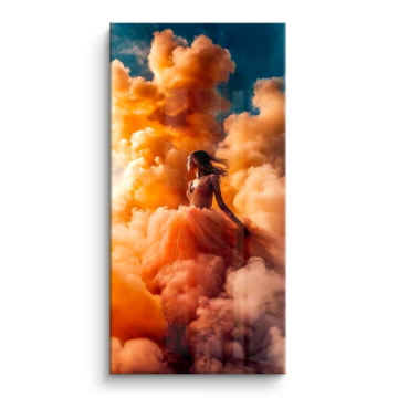 Mujer entre nubes naranjas - cuadro PVC brillante