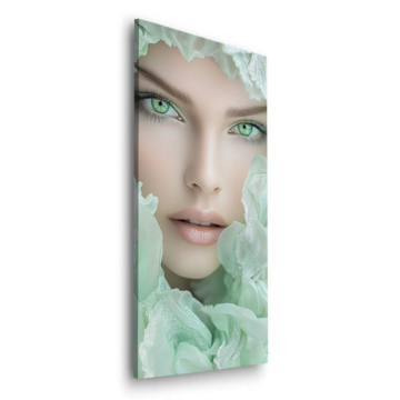 Visage emerald fleurs - tableau Dibond mat