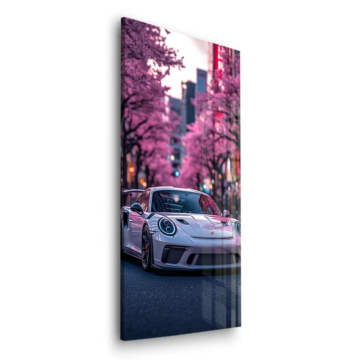 Cherry kwiaty wyścigówka inspirowana Porsche - obraz na szkle akrylowym