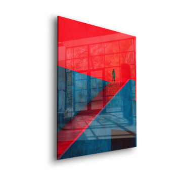 Red Blue Minimal Stairway Acrylic Glass Art