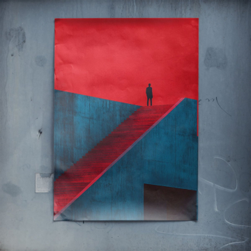 Red Blue Minimal Stairway Poster Art