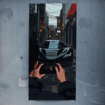 Uliczny kadr inspirowany Ferrari - plakat