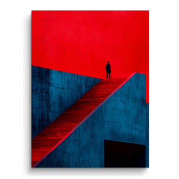 Red Blue Minimal Stairway Canvas Art