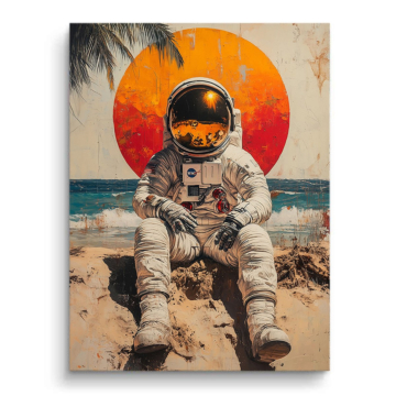 Astronaute sur plage au coucher de soleil - tableau PVC mat