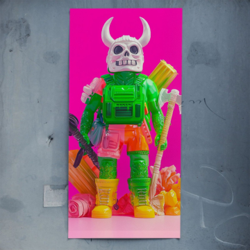 Neon-Skelett als Spielzeugkrieger - Poster