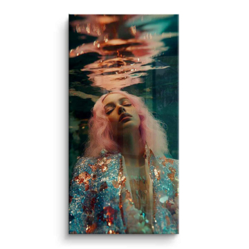 Mujer rodeada de flores bajo el agua - cuadro PVC brillante