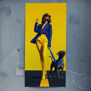 Stylish Woman Dog Walk Poster Art