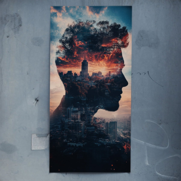 Doppelbelichtung einer Stadtsilhouette - Poster