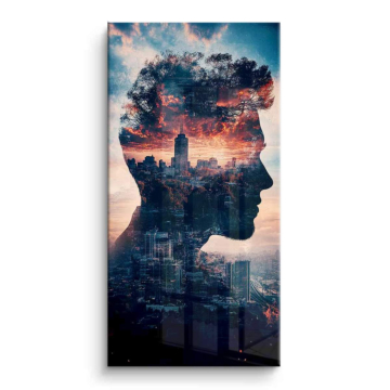 Ciudad silueta Double Exposure - cuadro PVC brillante