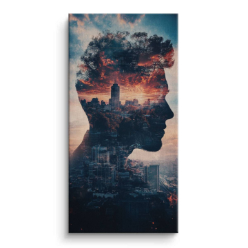 Doppelbelichtung einer Stadtsilhouette - Leinwandbild