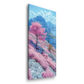 Cherry Blossom Mountain Lake Acrylic Glass Art