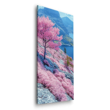 Cherry fleurs montagne lac - tableau Dibond mat